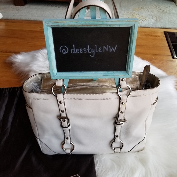Coach Leather White Gold Tote Purse w/ Dust Bag - Picture 5 of 12